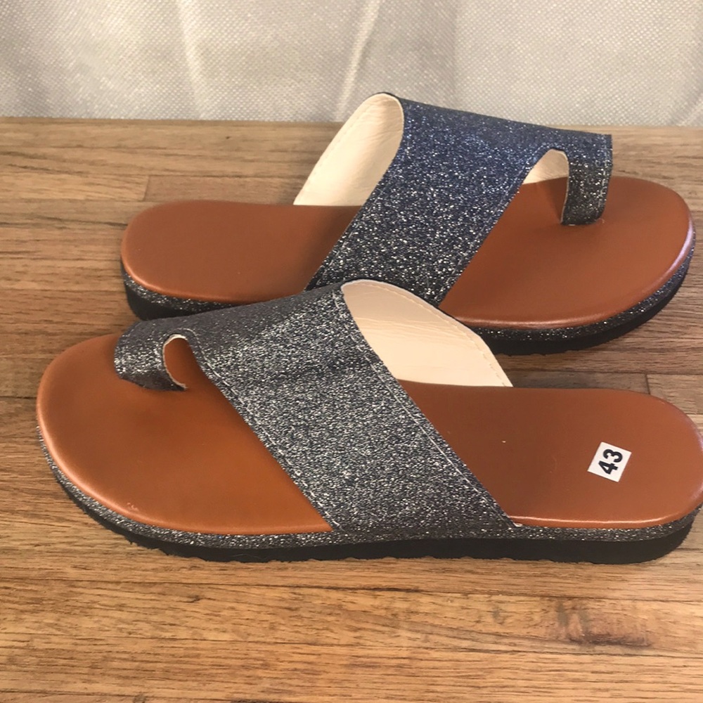 Gray Sparkly Slides With A Waffle Bottom So Cute! - image 1